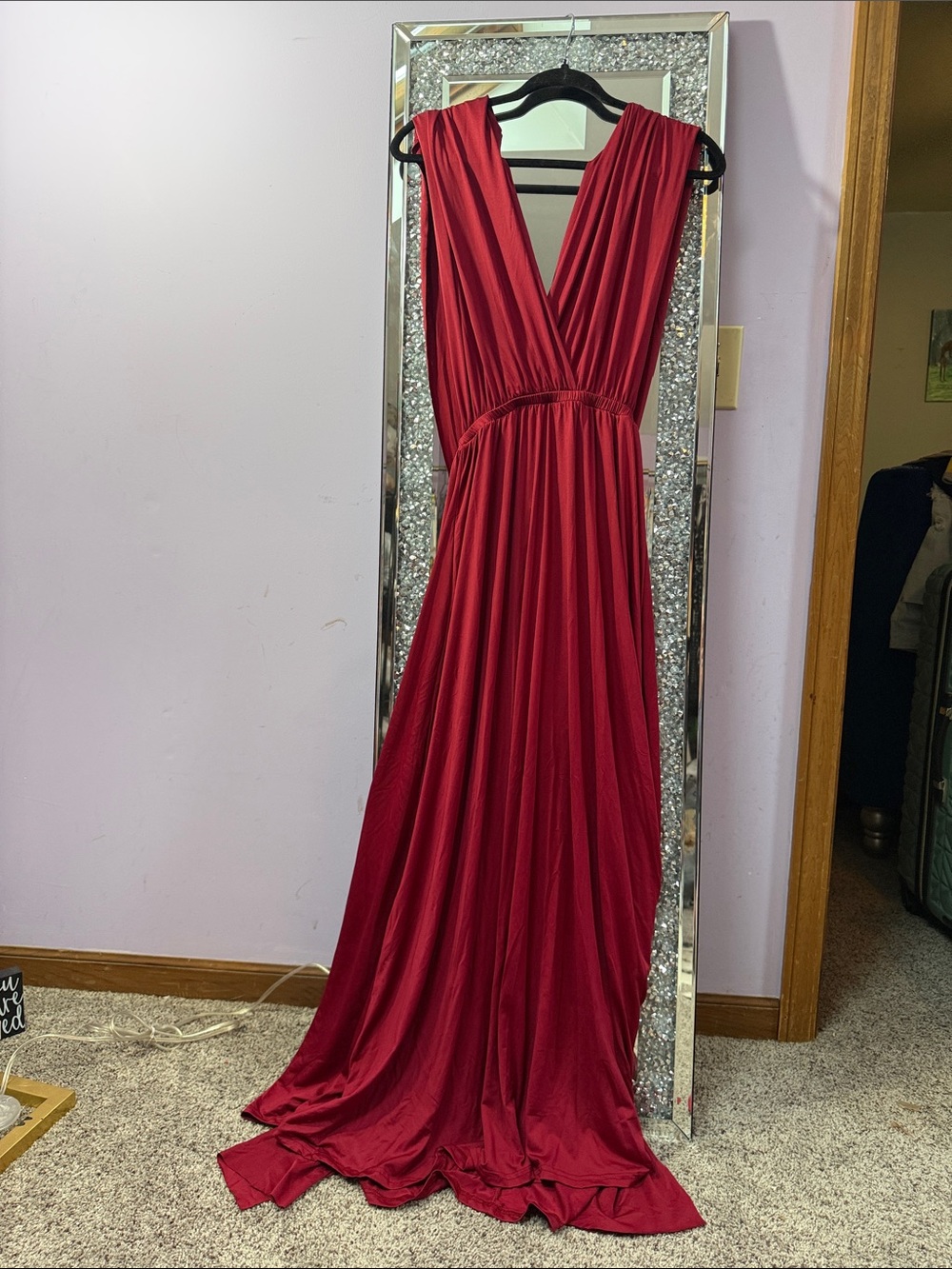 Elegant Deep Red V-Neck Maxi Dress/Infinity dress